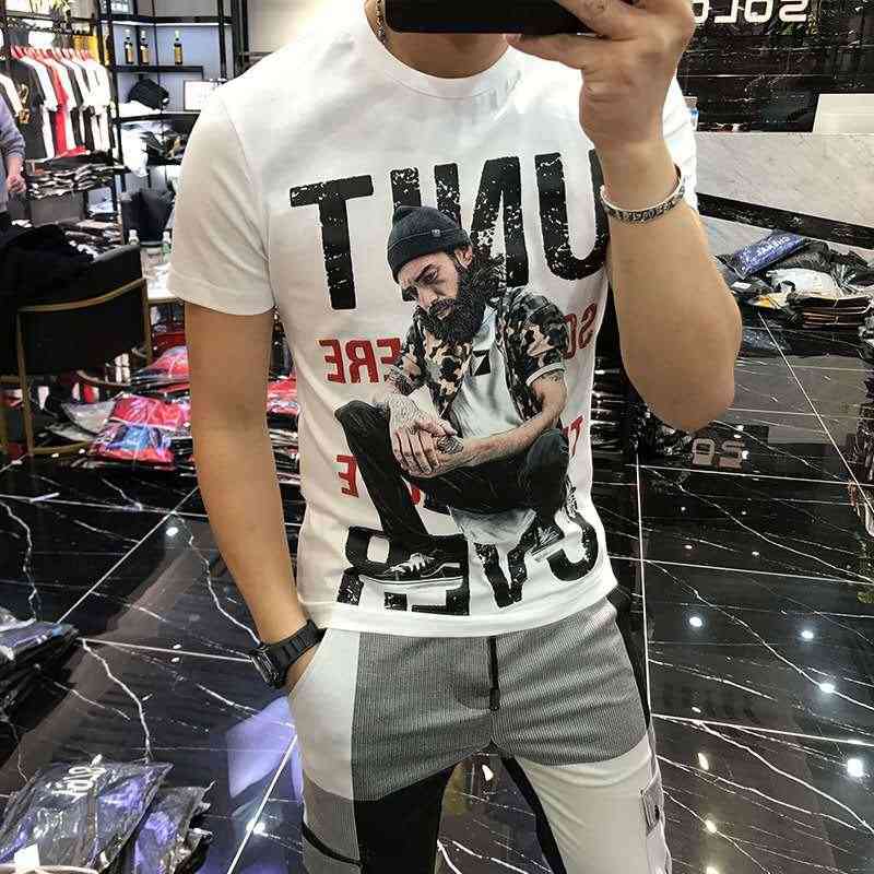 

Men's fashion summer printed short sleeved men's street T-shirt 2022, White