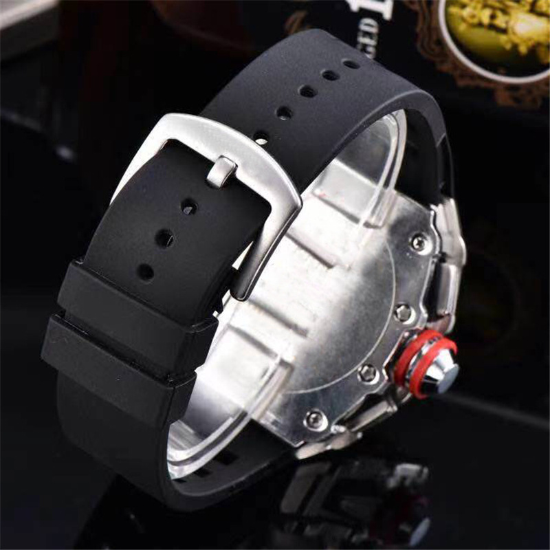 

Chronograph Men's Best Edition Silver Diamond Dial Watches Quartz Watch Casual Rubber Strap Watches Luminous Black Sports Clock