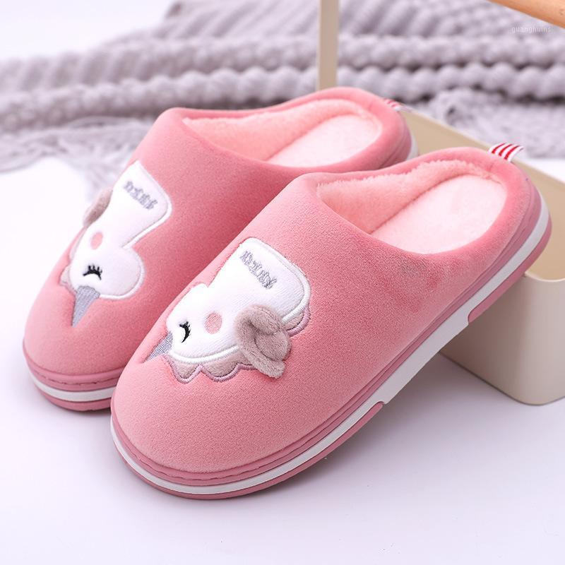

Slippers Cotton Home Autumn Winter Cartoon Wooden Floor Warm Thick Flip Flop Platform Furry Slides For Women, Pink
