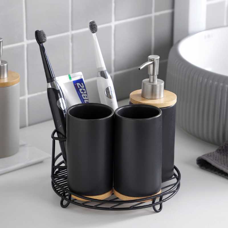 

Bath Accessory Set Nordic Style Bathroom Accessories Soap Lotion Dispenser Toothbrush Holder Pump Bottle Cup And Tray Rack