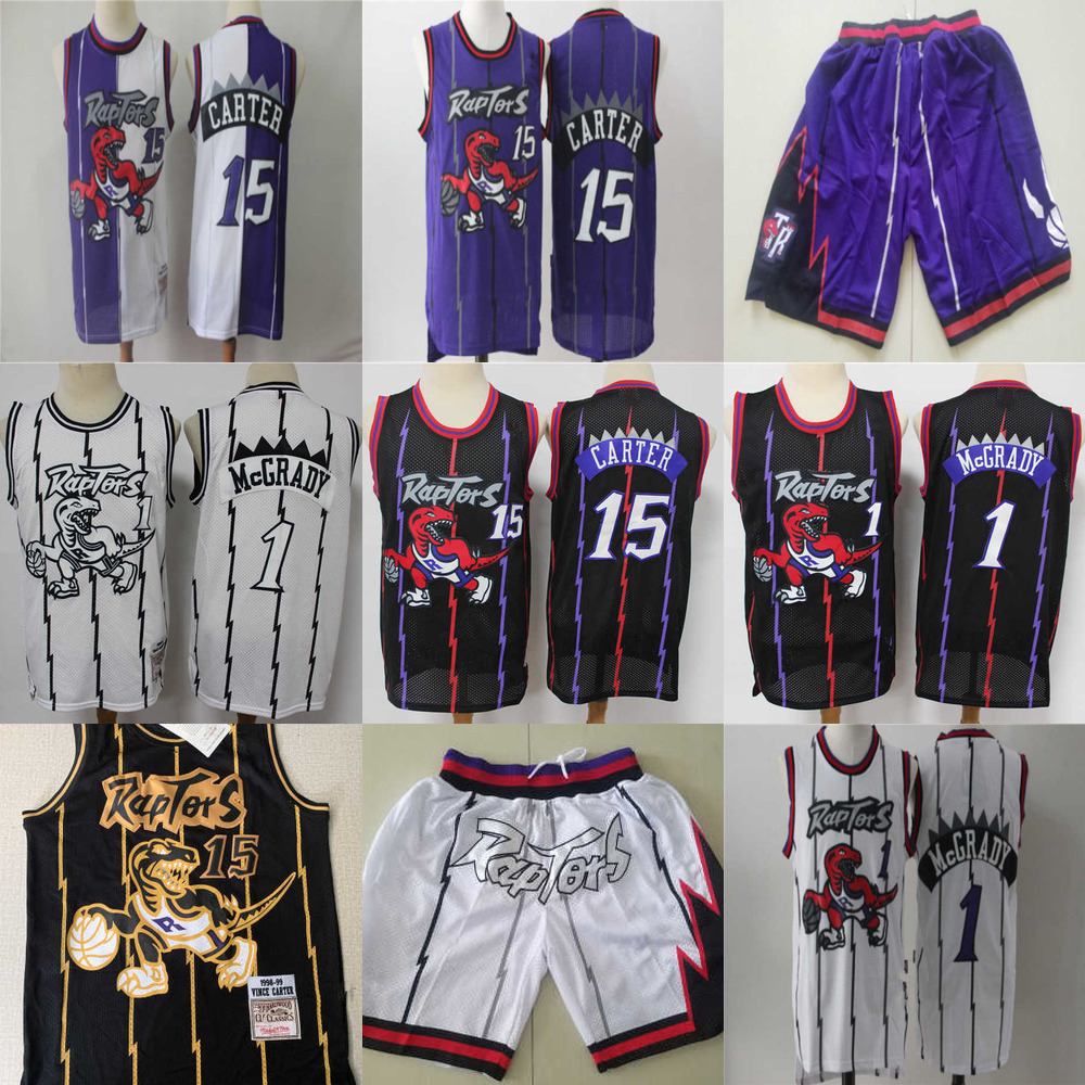

men Throwback Toronto''Raptors''Jersey purple Vince 15 Carter Tracy 1 McGrady Shorts Basketball Jerseys, Color