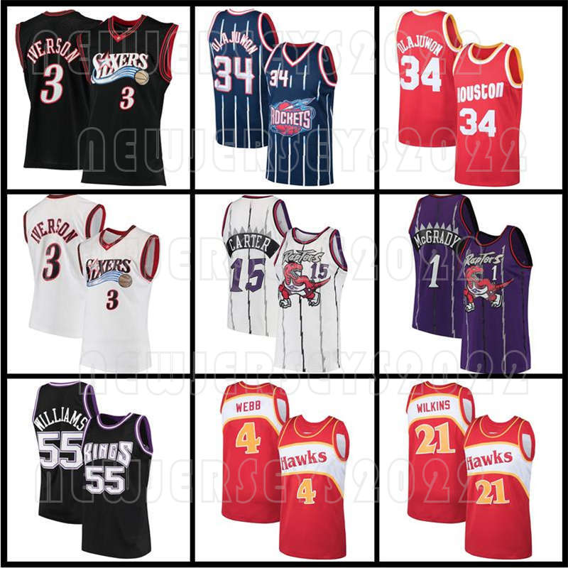 

Retro Mesh Toronto''Raptors''Basketball Jerseys Tracy 1 McGrady Vince 15 Carter Hakeem 34 Olajuwon Jason 55 Williams Allen 3 Iverson Spud 4 Webb, Mens jersey