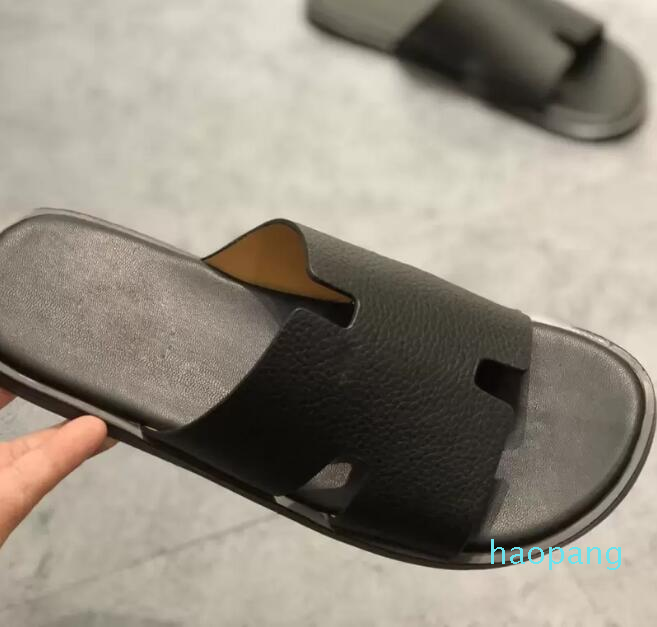 

2022New designer Men's half slipper Genuine Leather European Cowhide style sandals new men shoes loafers Large size slippers Size 38-45, Black
