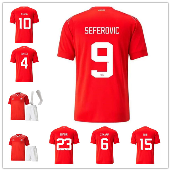2022 2023 Suisse Soccer Jerseys Red 21 22 23 Suisse Shaqiri Akanji Freuler Seferovic Inler Embolo Away Camisetas de Futbol Men Kids Kit Kit Footb
