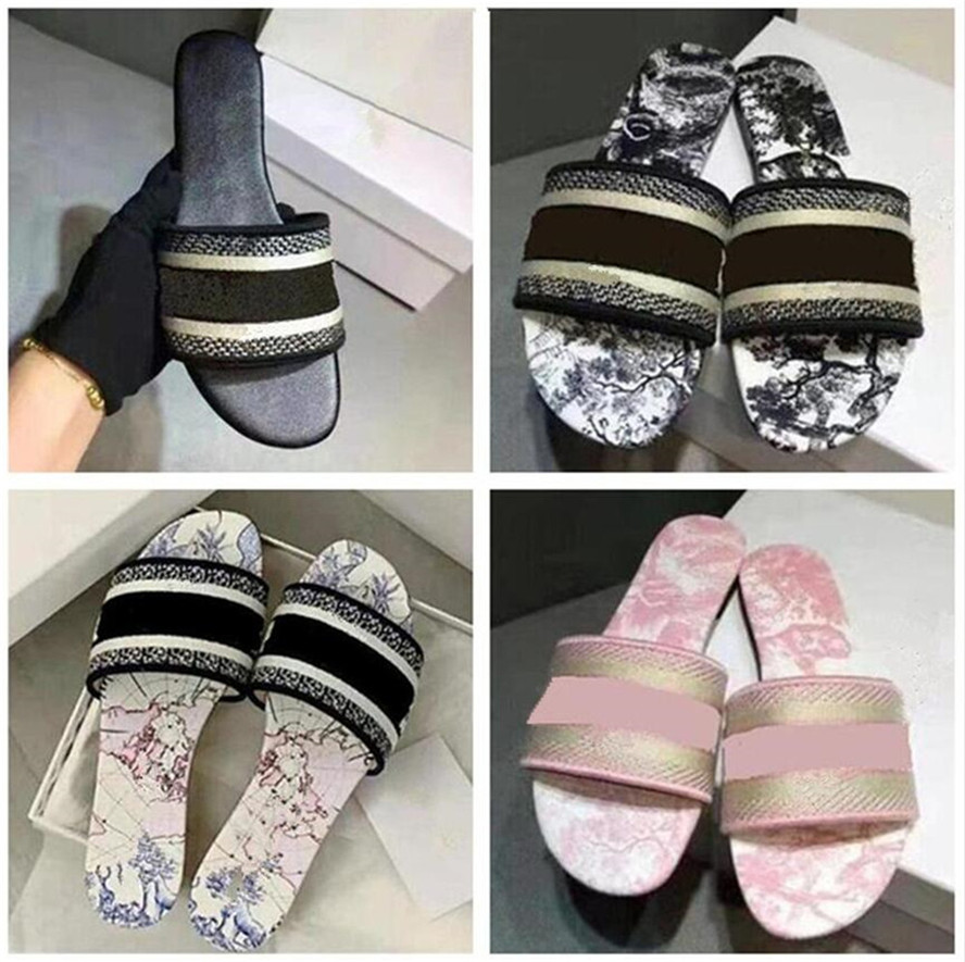 

Christianes Women Sandals Slippers Embroidery Designers Slides Sandal Flip Flops Striped Beach Leather Rubber Flower Slipper Loafers 35-42 Random, S22