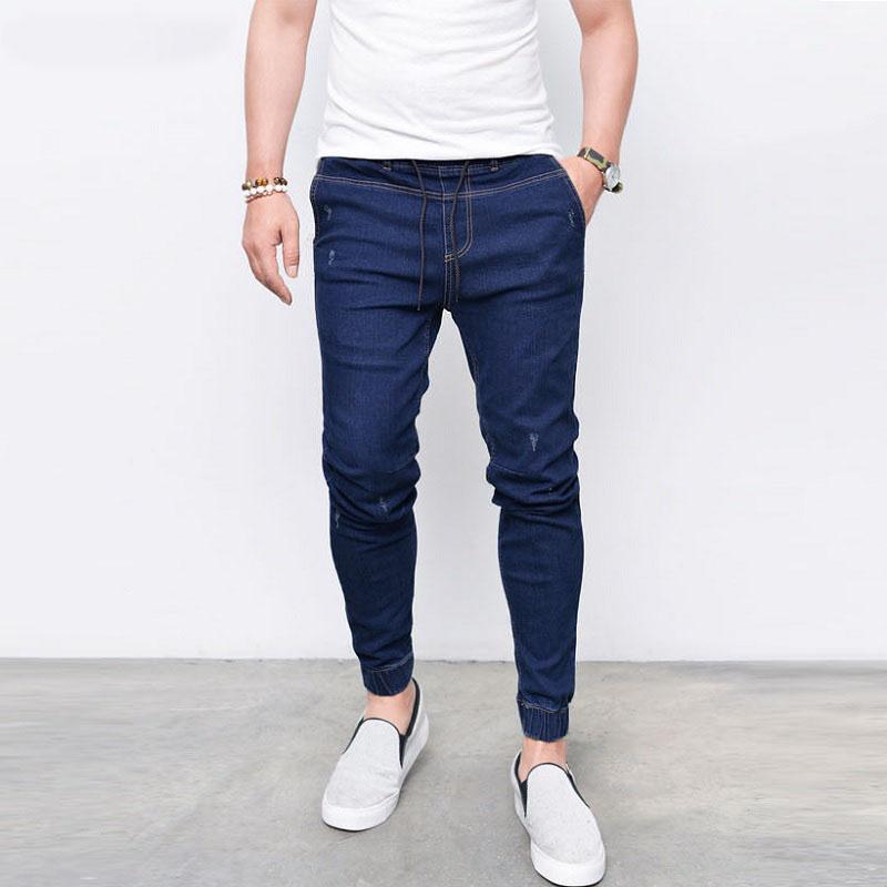 

Men' Jeans Men' Harem Washed Feet Shinny Denim Pants Hip Hop Sportswear Elastic Waist Joggers JeansMen' Men'sMen, Black