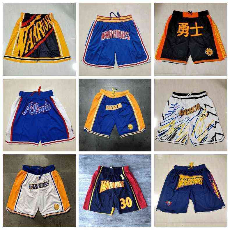 

Golden''State''Warriors''Men Basketball Shorts Retro JUST DON white Pocket short Pants Mitchell and Ness 0409, As