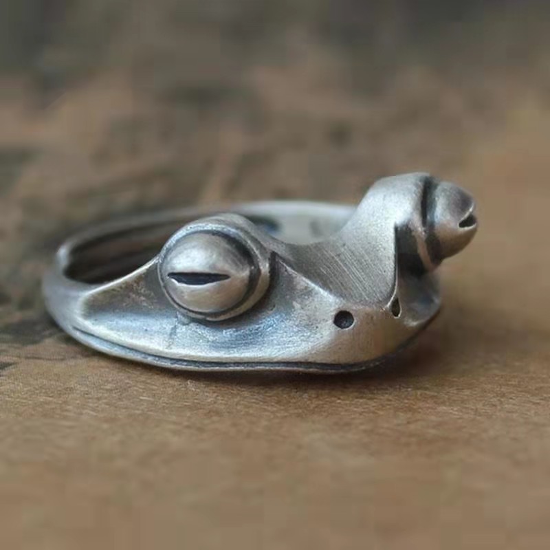 

Frog Ring Vintage Silver Cute Animal Open Rings For Women Men Gift For Couples