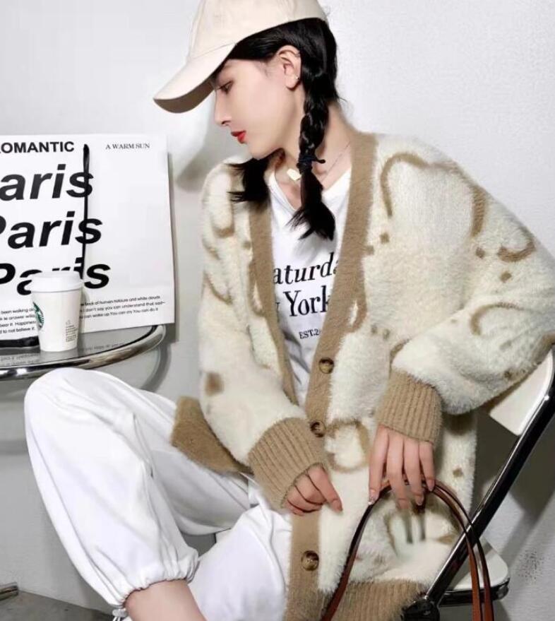 

Women's Sweater Oversize Classic Brand Design Luxury GGity Letter Wear Both Sides Double Pocket Coat Top, White