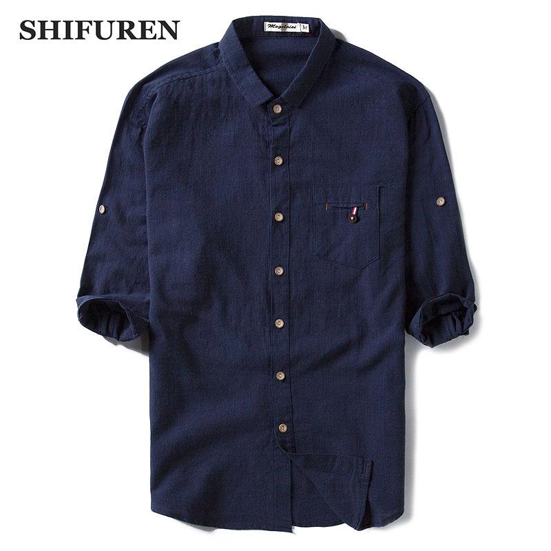 

Men's Casual Shirts SHIFUREN Plus Size -3XL Breathable Cotton Linen Men Half Sleeve Single Breasted Soft High Quality Causal Dress, White