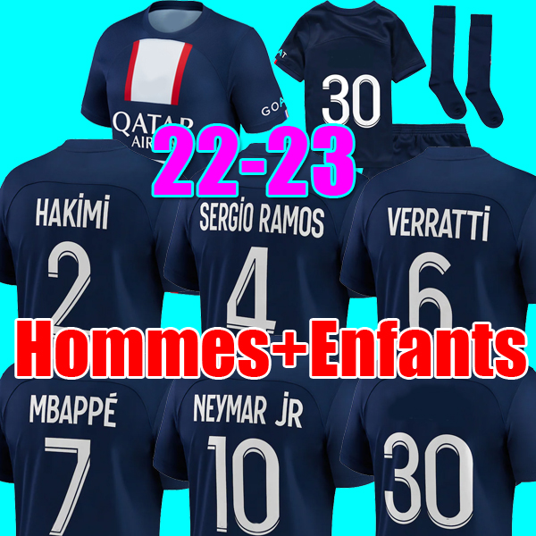 

PLAYER #30 MBAPPE 22 23 pSGS soccer jerseys SERGIO RAMOS Maillots de football 2022 2023 HAKIMI MARQUINHOS VERRATTI men kids kit shirt uniforms maillot foot enfants, 22-23 home