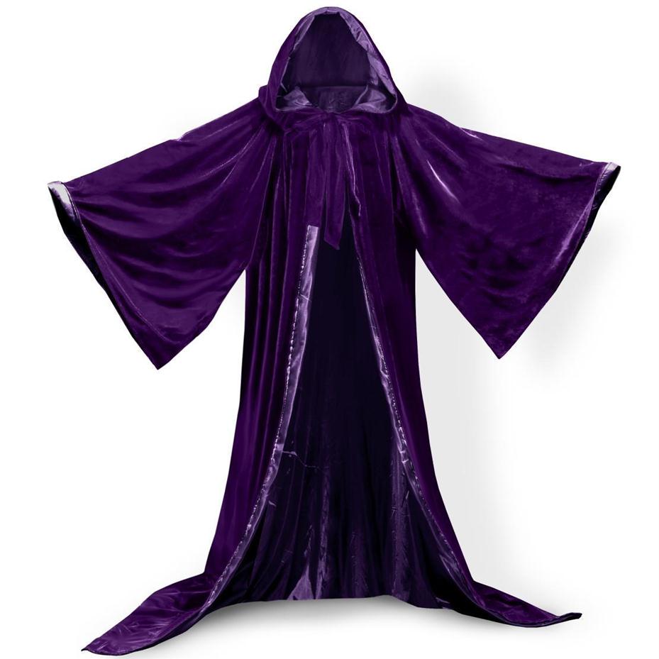 

Long Sleeves Velvet Hooded Cloak Hooded Velvet Cloak Gothic Wicca Robe Medieval Witchcraft Larp Cape Hooded Vampire Cape Halloween254F, Purple+ white lining