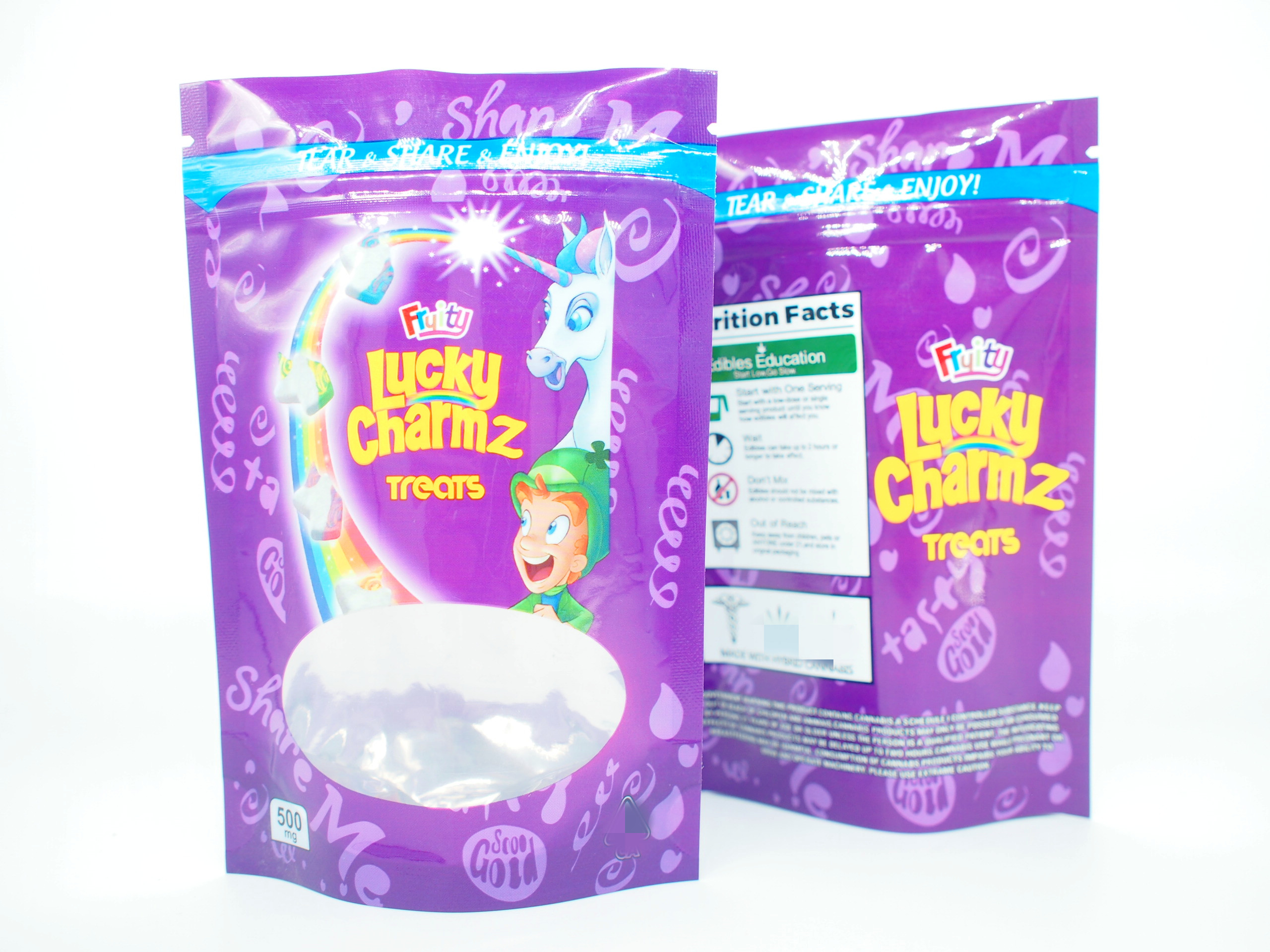 

Mylar bags 3.5 Fruity Lucky Charmz Cereal Treats 4x6 Smell Proof Resealable