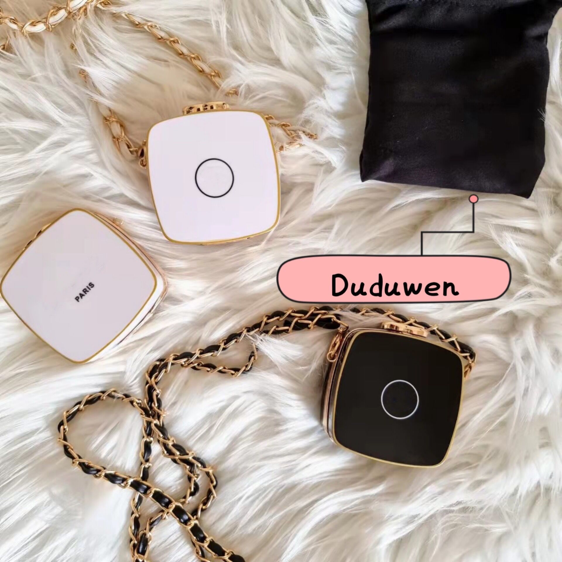 

Fashion Accessories earphone bag Organization acrylic bin with chain case classic Earphones Charging cover powder compact storage