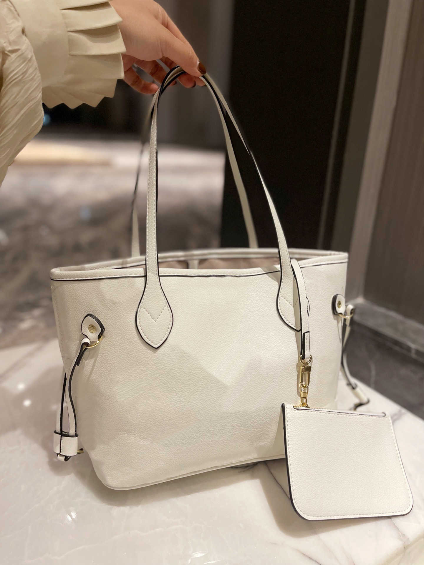 

Designer handbag Luxurious Tote Never Bag Women Wild at Heart Shopping Full Genuine Leather PM Handbags Shoulder Balck White Checkered, Other