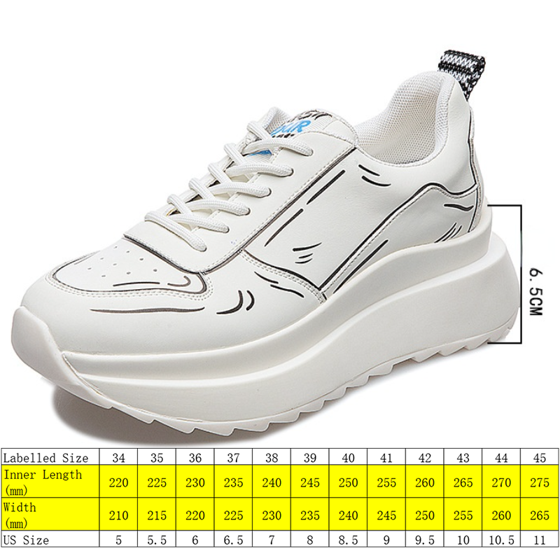 

Genuine Leather Women Shoes Spring Autumn Sneakers Platform Wedge Women Fashion Sneakers 6.5cm Hidden Heel Breathable, Creamy-white
