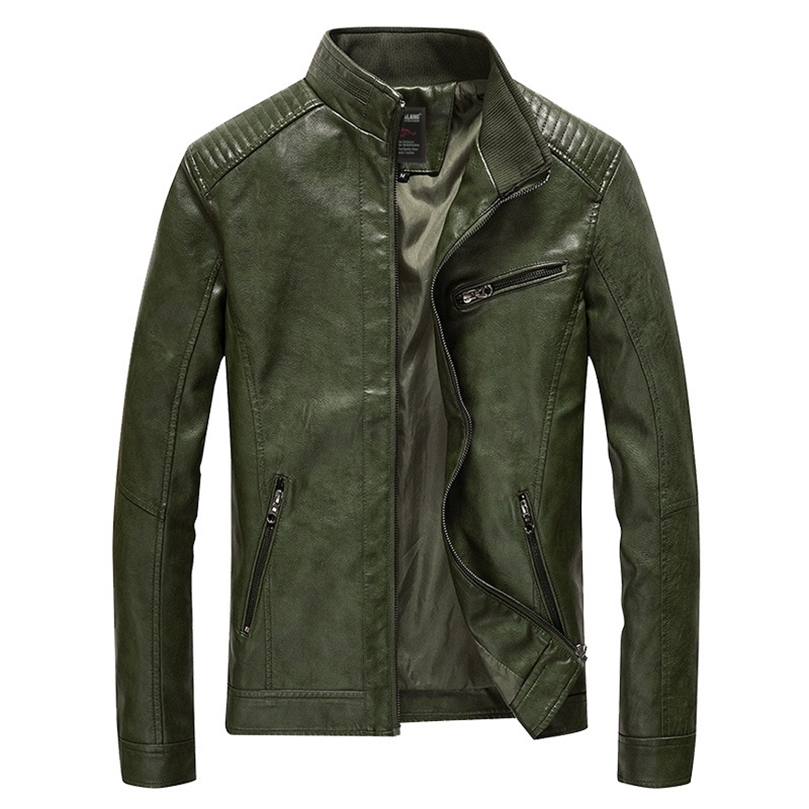 

Spring PU Leather Jacket Men Solid Casual Faux Leather Coat Slim Fit Motorcycle Leather Jacket Outwear 220812, Army green