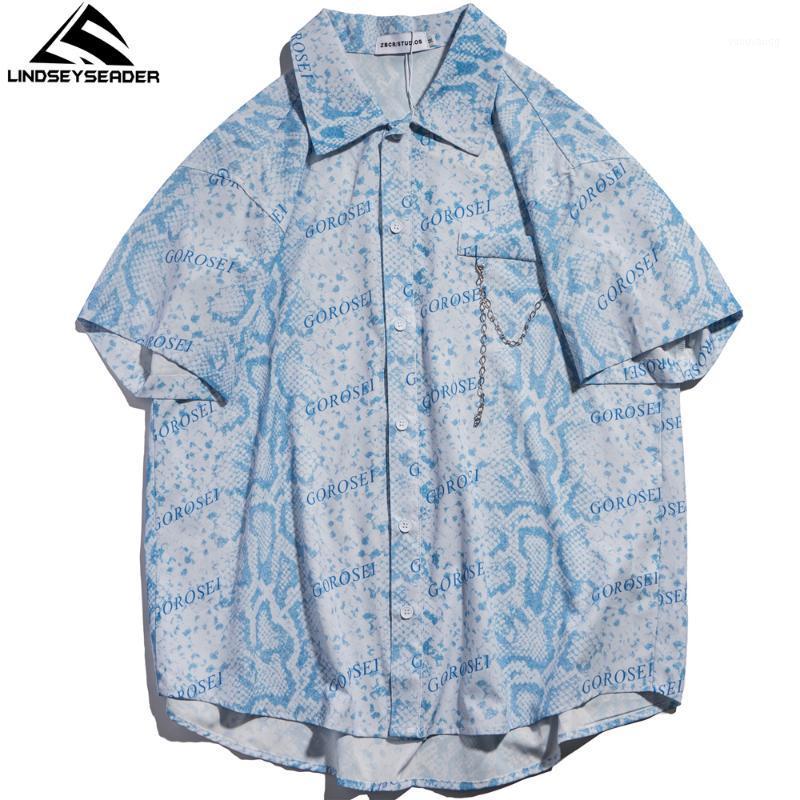 

Men' Casual Shirts Streetwear Python Snake Pattern Print Harajuku Summer Short Sleeve Oversized Polyester For Men, Blue