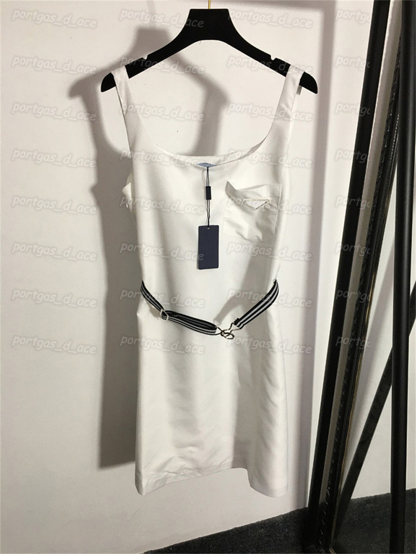 

White Tank Dress Womens Summer Cool Midi Dress with Waist Belt Sexy Sleeveless Camis Dresses, White with label#20220493