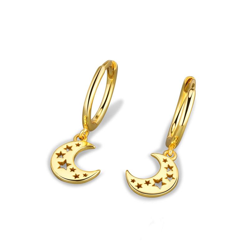 

Hoop & Huggie Fashion 925 Sterling Silver Earrings For Women Temperament Simple Moon Hollow Stars Ear Jewelry Girl AccessoriesHoop