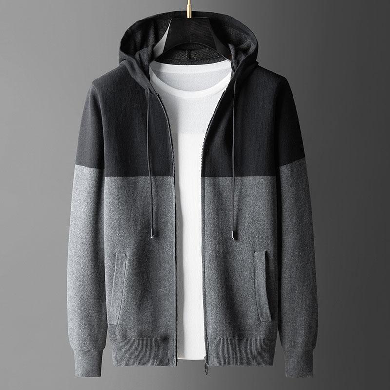 

Men's Sweaters Autumn Hooded Mens Sweater Luxury Contrast Color Zipper Knitted Male Loose Casual Man Jackets Plus Size 4XLMen's, Grey