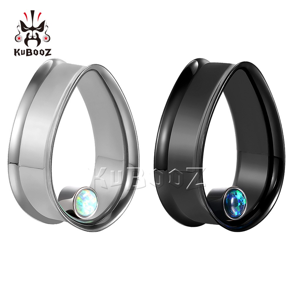 

KUBOOZ Stainless Steel Waterdrop Flared Inlaid Opal Ear Plugs Piercing Tunnels Body Jewelry Earring Gauges Stretchers Expanders Wholesale 8mm to 25mm 32PCS