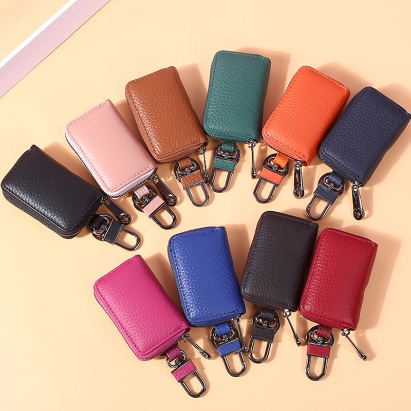 Mini Car Key Wallet Leather Lychee Pattern Solid Color Zipper Waist Key Bag ANS-CL-2630
