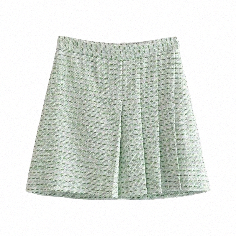 skirts Women 2022 Chic Fashion Pleated Tweed Check Mini Skirt Vintage High Waist Back Zipper Female Mujer 57ad#-image-794029816