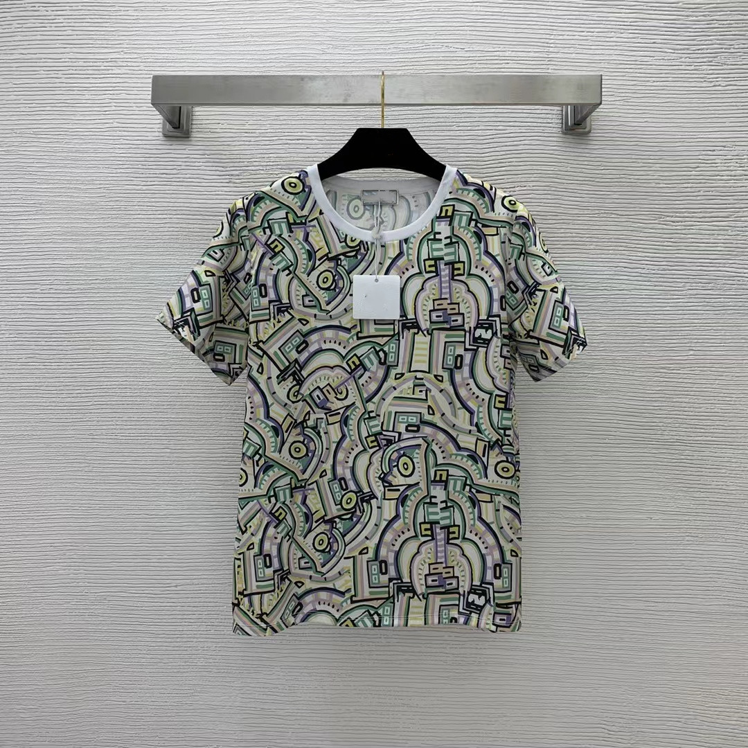 

Milan Runway Tops 2022 Summer Autumn O Neck Short Sleeve Print Designer Tees Brand Same Style T-Shirt 0521-11, Picture color