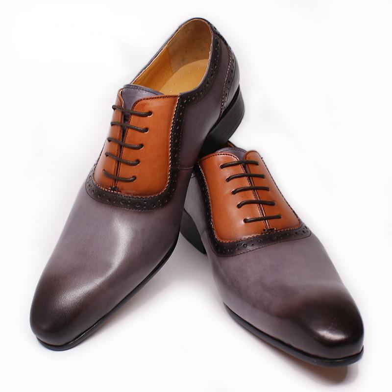 

European and American Fashion Pointed Toe Lace-up Oxford Shoes Casual Classic Stitching Simple Professional Personality Formal Men Leather Shoes KB255, Clear
