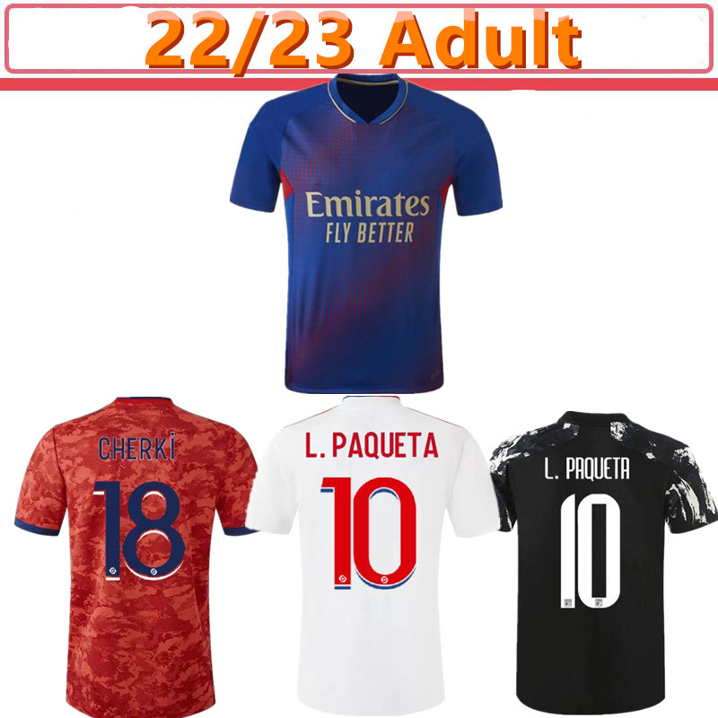 

21 22 Maillot de foot lyon PAQUETA NDOMBELE CHERKI AOUAR soccer jersey 2021 2022 EMERSON football shirt OL men kids kits, Red