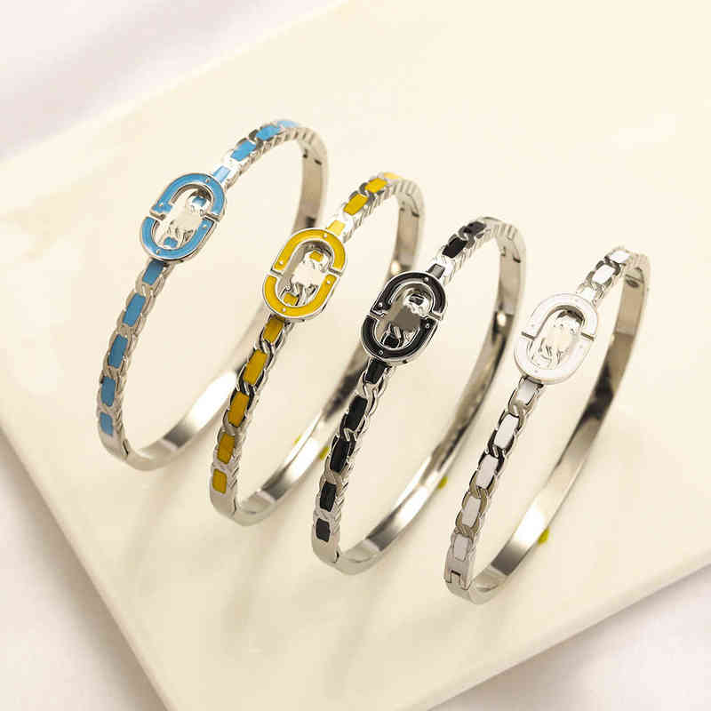 Fine Titanium steel bracelet necklace jewelry set stainless steel letter enamel oil dripping bracelet necklace combination-image-782752812