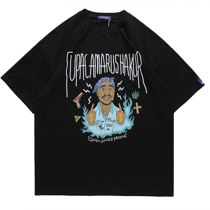 

Men's T-Shirts Hip Hop Graphic T Shirts Harajuku Oversized T-shirt Cotton Rocker Print Tops Funny Tee Men Streetwear Summer Fashion Clothes, Black