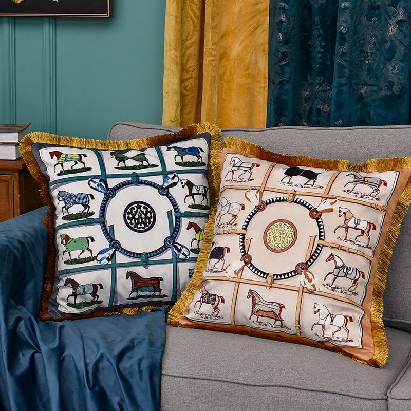 

Cushion/Decorative Pillow Luxury Velvet Thicken Tassel Cushion Cover Soft Double Printed 45x45cm Pillowcase Home Decorative Sofa Throw