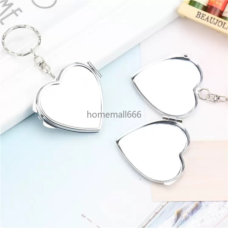 

Party Gifts Heat Transfer KeyChain Double Sided Sublimation Blanks Love Heart Circular Square Metal Mirrors Buckle Printing AA