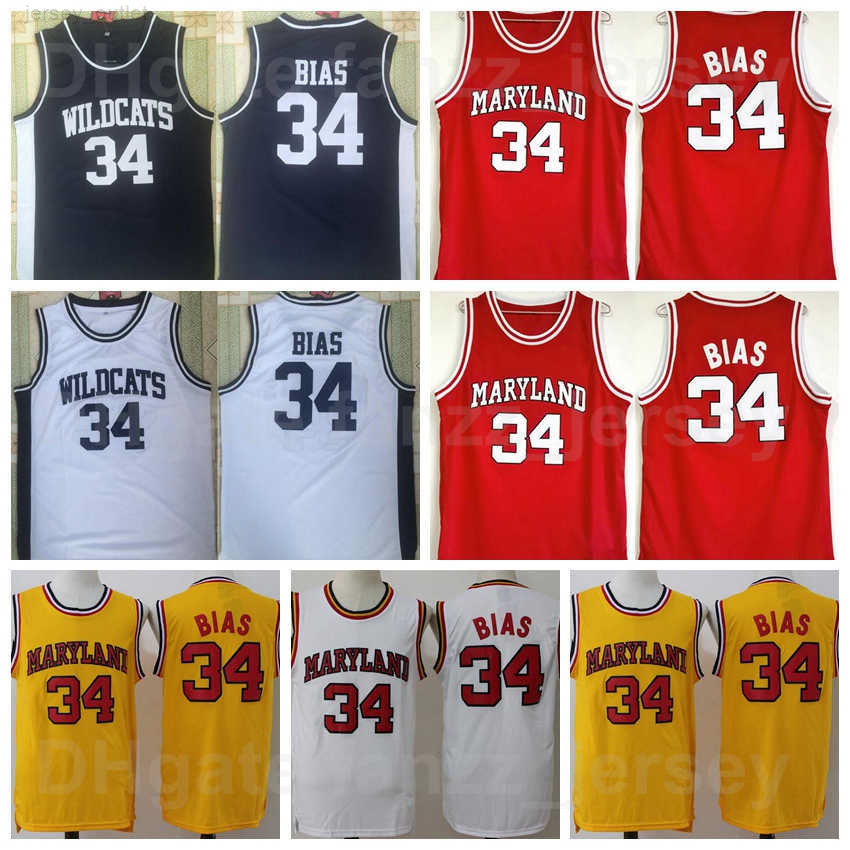 

NCAA Basketball 34 Len Bias College Jerseys Men 1985 Maryland Terps High School Wildcats University Black Red White Yellow Team For Sport Fans Breathable Pure Cotton