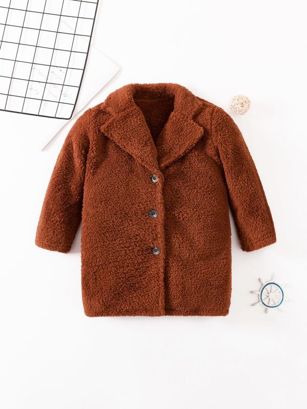 

Toddler Boys Lapel Neck Flannel Coat SHE, Rust brown