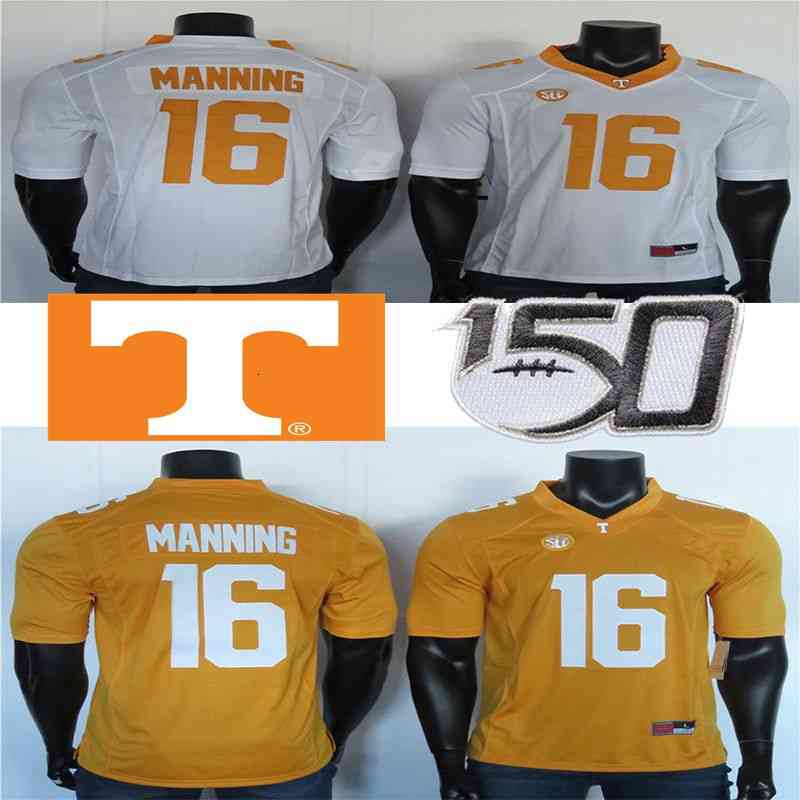 

2019 Rare Tennessee Volunteers Jerseys 16 Peyton Manning Jersey White Yellow Men's College Football Jersey Stitched 150TH Patch, Men's yellow manning 16