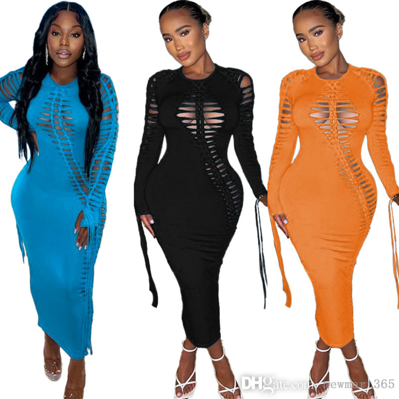 

Designer Womens Dresses Personalized Burnt Flower Woven Long Sleeve Lace Up Sexy Dress, Black