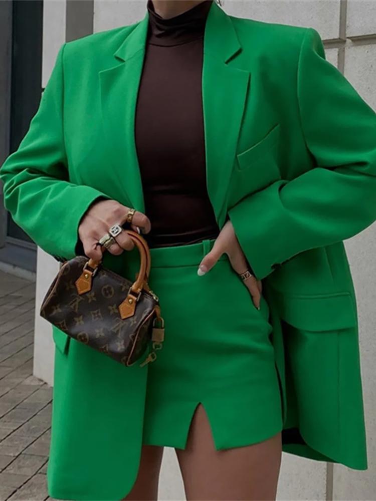 

Women's Suits & Blazers Spring/Autumn Loose And Versatile Silhouette Single-breasted Large Pockets Casual Blazer Elegant Fasion Women Suit T, Green