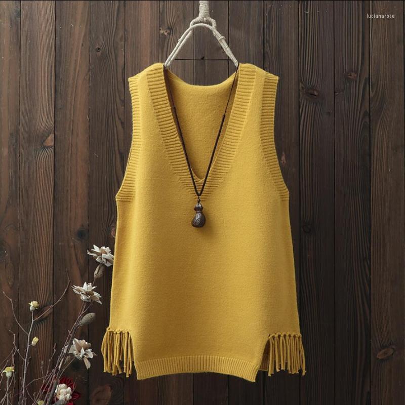 

Women' Vests 2022 Spring Autumn Winter Solid Color Sleeveless Sweaters Women Vest Girls Tassel V Neck Knitted Pullover Waistcoat Luci22, Red