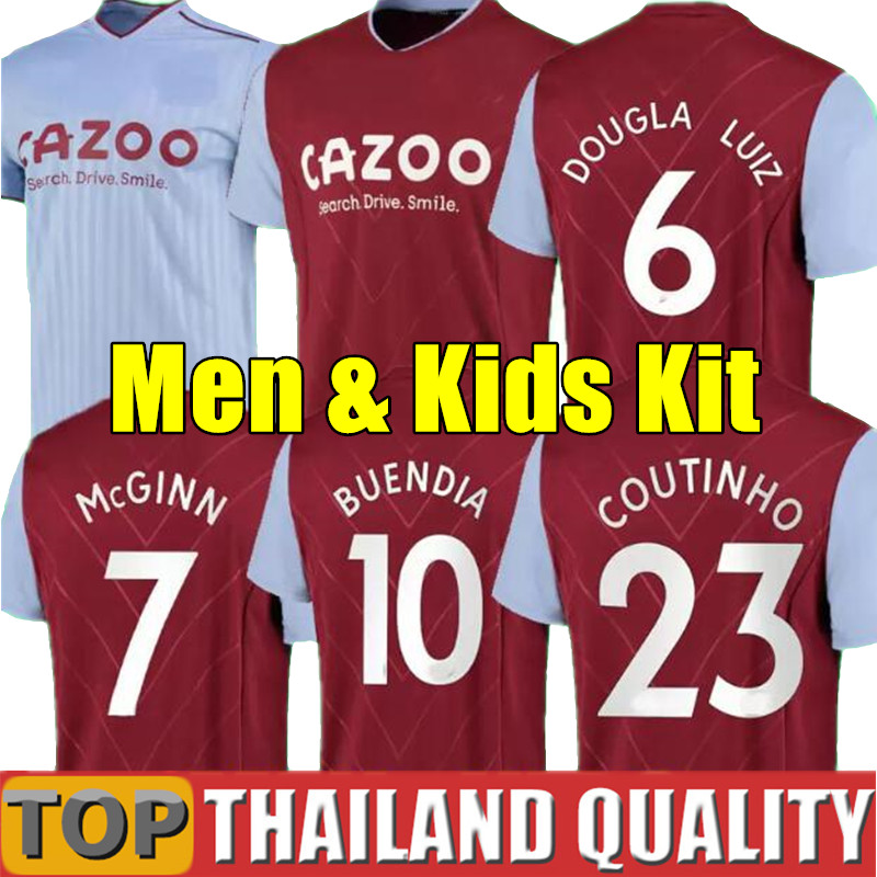 

2022 2023 Aston Villaes Kamara Soccer Jerseys 22 23 Home WATKINS BUENDIA McGINN EL GHAZI DOUGLAS LUIZ MINGS KONSA CASH M.TREZEGUET Football shirt Men Kids Kit, 22/23 home + patch - men