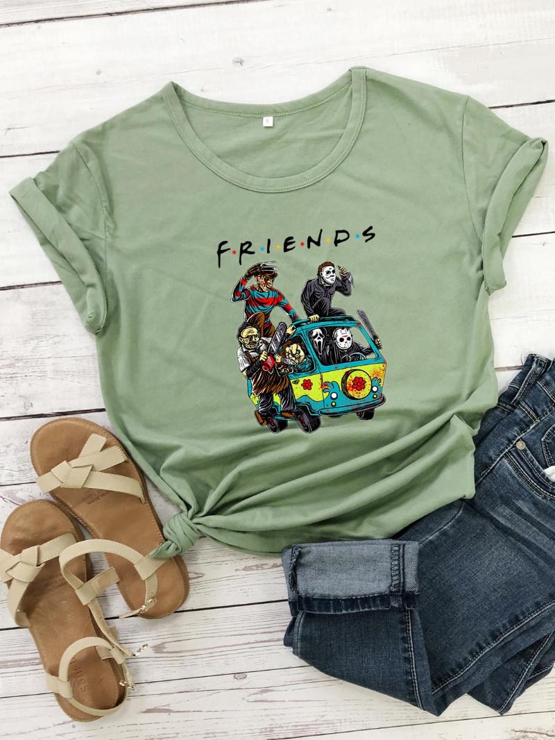 

Women' T Shirts Colored Halloween Horror Movie Show Friends Cotton Women Graphic Grunge Unisex Tumblr Fashion Casual Tshirt Top Tee, Sky blue