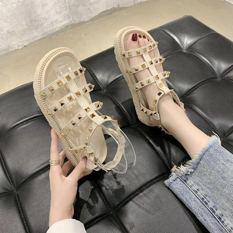 

Sandals Women Gladiator Buckle Soft Jelly Shoes Woman Casual Thick Bottom Comfort Ladies Footwear 2022 Summer Female FashionSandals, Beige