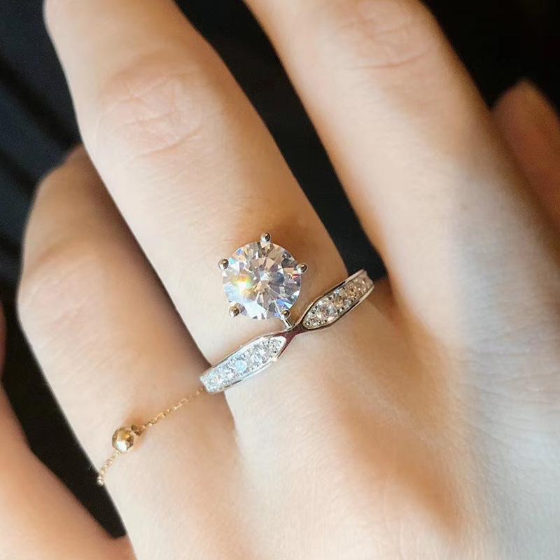 

Cluster Rings Classic 925 Sterling Silver Moissanite Ring Simple Style 1ct D Color Jewelry Anniversary RingCluster