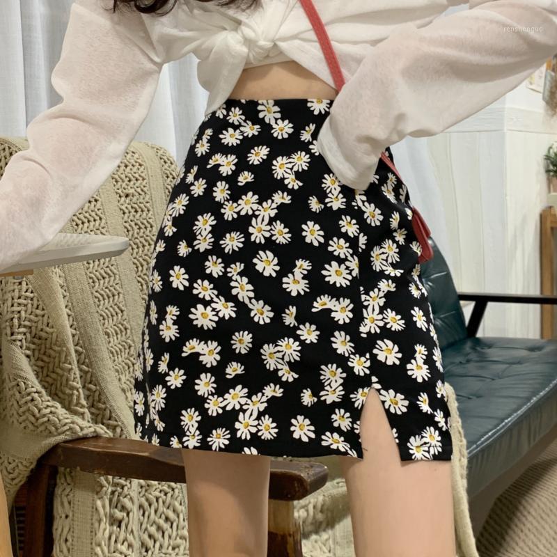 

Skirts 2022 Summer High Waist Skirt Floral Women' Mini Short Skrit Korean-Style Hip, Black