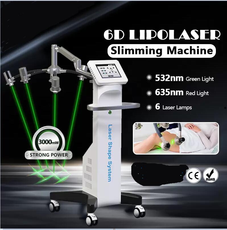 

new arrival 6D Laser slimming System 532nm 635 Laser Fat Reduction Cold Source shape Machine red green light therapy Lipolysis Abdomen Weight Loss lazer equipment