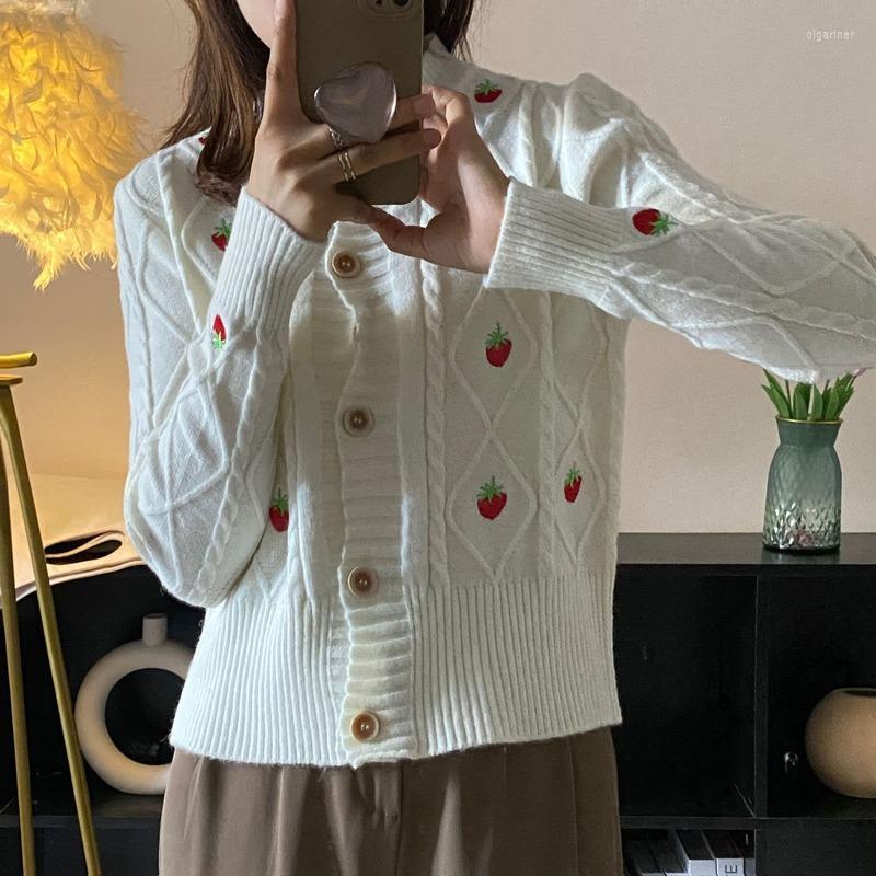 

Women's Knits & Tees Black White Knitwear Women Strawberry Flower Cardigan Loose Short Sweater Top 2022 Autumn Thin Cardigans CoatWomen's Ol