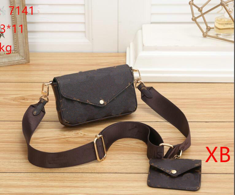 

2pcs/set Women Classic Luxury designer handbag Felicie Bag Leather Handbags Shoulder handbag Clutch Tote Messenger Purse 7141#45 17x3x11cm, Black