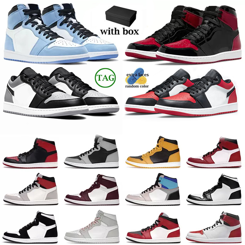 

With box Mens Basketball Shoes Bred Patent 1 lows shadow toe University Blue UNC Shadow Gym Red Pollen White Black Bordeaux men women trainers sneakers
